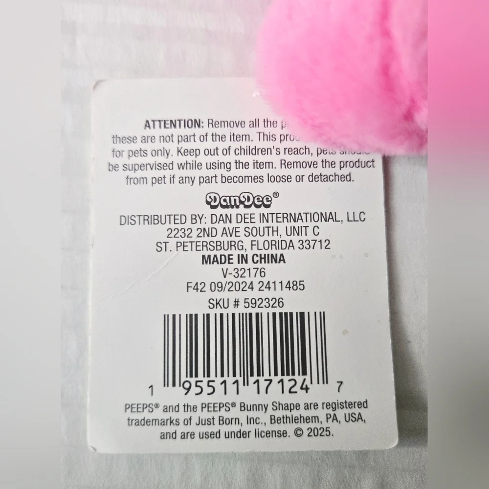 Pink Peeps 7 Inch‎ Rope Dog Toy- Pink/ Squeaks